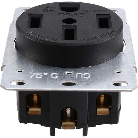 Prise 14-50R, courant maximum 50 ampères, tension 125/250 volts, compatible avec les voitures, les camping-cars et les gros appareils électroménagers, 3 pôles 4 fils. (1/5)