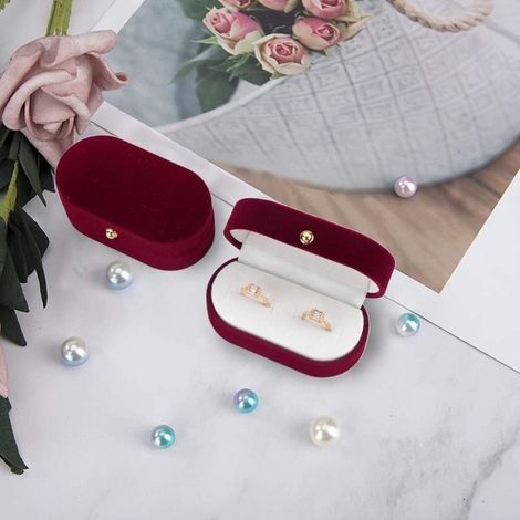 Écrin bague en velours, coffret bijou élégant à double compartiment, boîte à bague pour mariage, fiançailles et Saint-Valentin, rangement boucles d'oreilles, 1 pièce. (1/5)