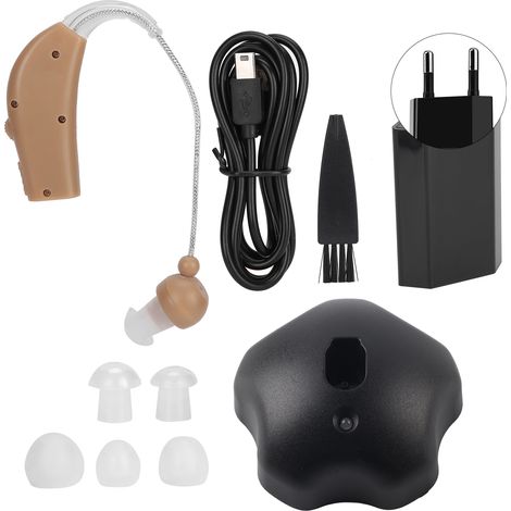 Aide auditive légère à faible distorsion, amplificateur vocal contour d'oreille, soins auditifs pour seniors sourds, 100-240V (prise UE) (1/5)