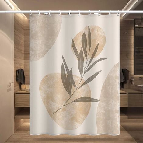 180x200cm Rideau de Douche avec Crochets - Imperméable en Polyester Beige Marron Vert - Toilettes Salle de Bain Décor Maison (1/4)