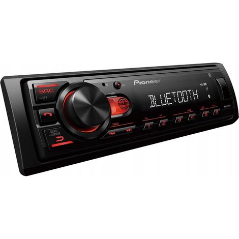 Autoradio Pioneer MVH-230BT con Bluetooth, formato 1-DIN, colore rosso, USB, AUX, MP3 e flac. (1/2)