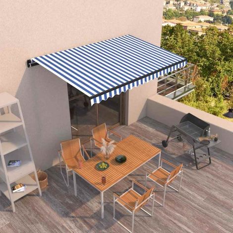 Store banne-Auvent manuel rétractable 450x350 cm Bleu et blanc (1/5)