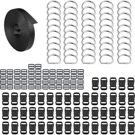 50 pièces Boucles en Plastiques pour Sangle, 10 mm Boucle Plastique Latéra Clip Fermoir pour Sangle Accessoires de Sac à Dos, Tente, Sac à Dos Enfant, Collier de Chien (Noir) (1/5)