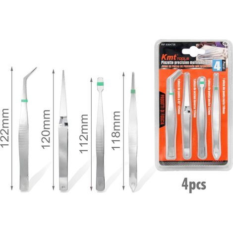 Kit di 4 Pinzette Precisione Multifunzione per Laboratori Industriali, Gioielli, Hobby, Artigianato (1/3)