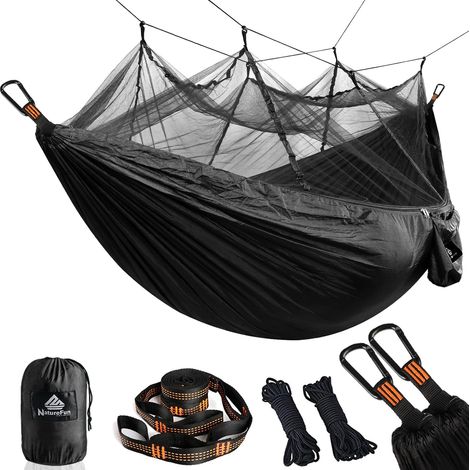 Hamac Ultra-léger de Voyage Camping 300 kg Capacité de Charge,(275 x 140 cm) Respirante, Nylon à Parachute à séchage Rapide 2 x Mousquetons de qualités,4 x Sangles de Nylon Inclus