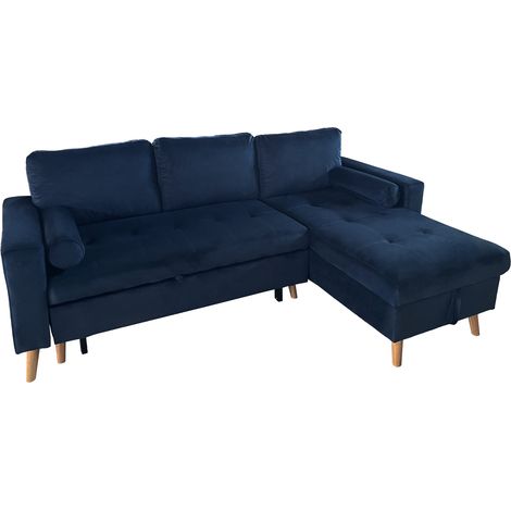 Sofá chaise longue cama 3 plazas terciopelo azul JAMES (1/5)