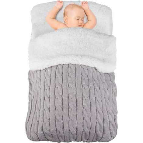 Couverture d'emmaillotage d'hiver pour bébé de 0 à 12 mois, gigoteuse chaude pour nouveau-né filles et garons (gris) (1/4)