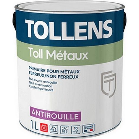 Primaire antirouille TOLLENS professionnelle Toll Métaux, protéger vos surfaces métalliques Couleur: Blanc - Conditionnement: 1 Litre