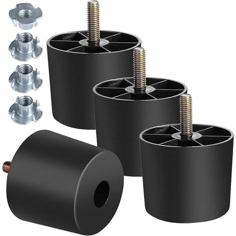 Pieds de meubles en plastique de 8 pouces, pieds de table fuselés, pieds de canapé noirs, avec boulons de suspension M8, adaptés aux canapés, tables et fauteuils, paquet de 4, 1 x 2 boulons M8. (1/5)