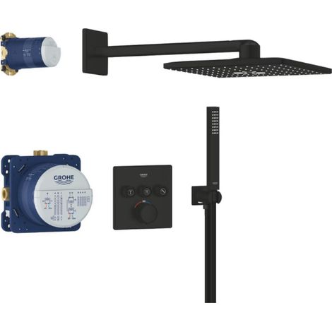 Precision SmartControl Unterputz-Duschset 2 Strahlen mit Thermostatarmatur, quadratischer Kopf 31x31 cm, Mattschwarz (348752430) (1/5)