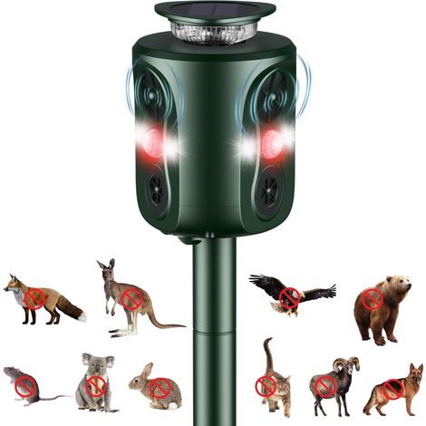Répulsif chat extérieur 360° – Ultrason 5 modes réglables – Détection 10m – Énergie solaire et USB – Couverture jusqu'à 300m² (1/5)