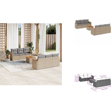7-tlg. Garten-Sofagarnitur mit Kissen Beige Poly Rattan - Gartenmöbel Set - PE-Rattan Möbel - Outdoor Sofa - Esstisch - Lounge Garnitur (1/3)