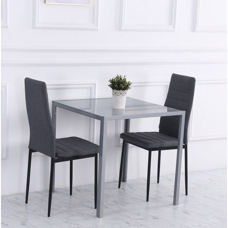 Mesa de comedor de acero y cristal gris 75x75x75 cm para 4 personas (1/5)