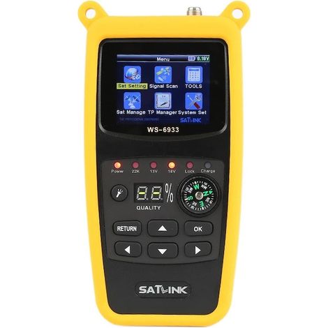 Détecteur de signal satellite WS-6933, écran couleur 2,1 pouces noir, étui jaune inclus, recherche de satellite professionnelle, testeur de réception TV, outil d'alignement antenne parabolique. (1/5)