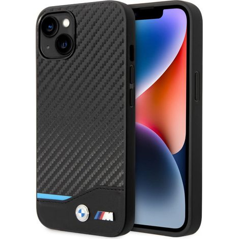 Étui BMW BMHCP14S22NBCK pour iPhone 14/15/13 6,1" en cuir noir carbone