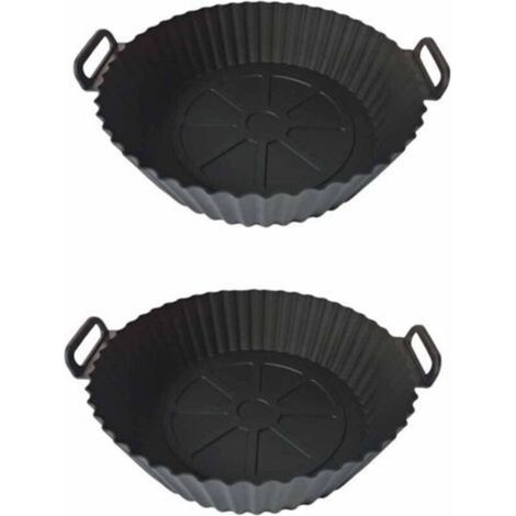 Moule Silicone Air Fryer, 2 Pièces Panier Moule pour Airfryer Réutilisable Friteuse à Air Chaud Plat Pot Ronde Doublure Liner pour Friteuse Air, Micro-ondes, Four (Noir)