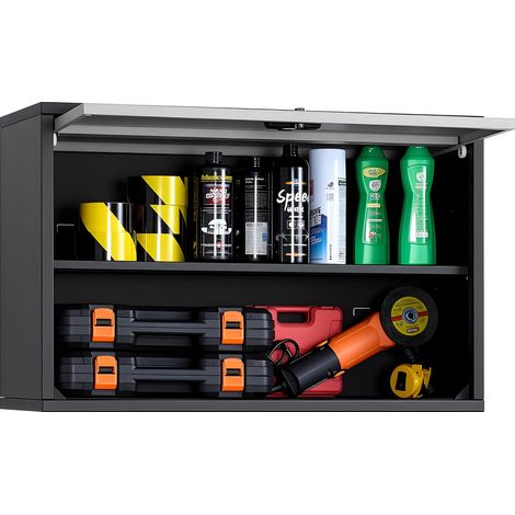 Armoire Murale Atelier, 77 x 30,5 x 50 cm, Armoire à Outils Garage Suspendue Métal, Rangement Mural, avec Porte Rabattable, Capacité de Charge 108,86 kg, pour Garage, Sous-sol, Cuisine, Entrepôt (1/5)