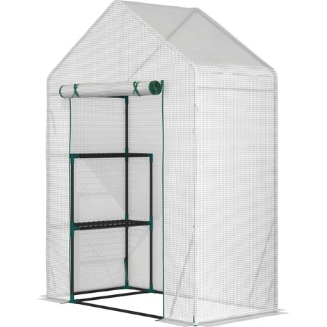 Serre, Cadre en Acier, 143 cm x 73 cm x 195 cm, 2 Étagères, Housse Imperméable, Porte Roulante (1/5)