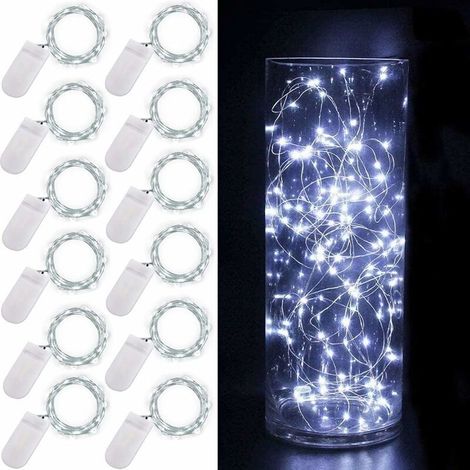 [12 Pack] Fairy Bottle Lights Battery Operated, 2m 20 LED Copper Wire String Light, Rainbow Twinkle Starry Lighting for Table Party Wedding Indoor Jar Garden Christmas Decorations(Cool White) (1/5)