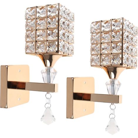 2x Applique murale style moderne pendentif en cristal Porte-lumière avec Power Pull commutateur Lampes Murales en Cristal E14 Socket Or (1/5)