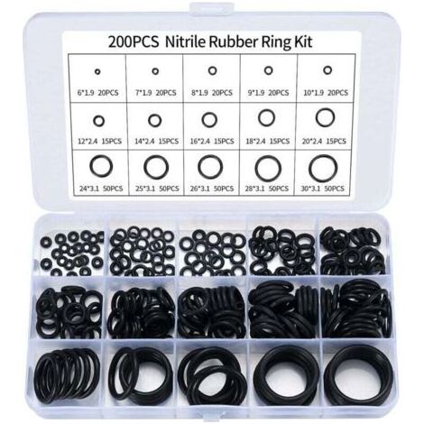Lot de 200 joints toriques en caoutchouc nitrile assortis, joints toriques pour robinet de cuisine, plomberie, joints toriques en caoutchouc (1/4)