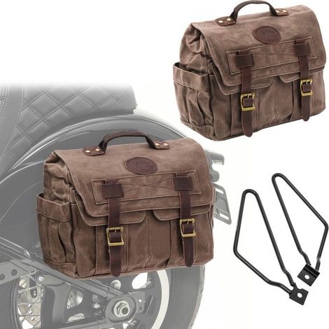Set 2x Seitentaschen für Motorrad + Craftride CV1 Halterungen braun