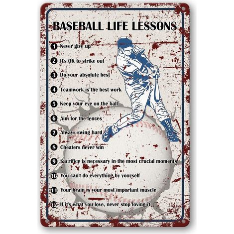 Plaque de Leçons de Vie du Baseball - Décoration Murale "Jamais Abandonner", Plaque de Fer Métallique 20x30 Cm pour Chambre de Garçon, Cadeaux de Soirée d'Ancien Élève (1/5)