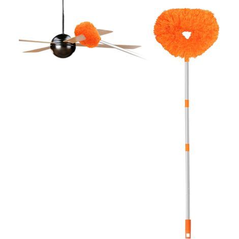 Plumeau de nettoyage pour ventilateur de plafond, 1,44 m,réutilisable, en microfibre, amovible, avec rallonge réglable (orange) (1/5)