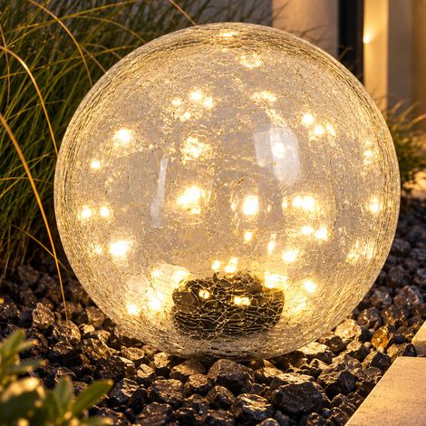 LED Außen Solarleuchte Kugelleuchte Gartenkugel Klar Crackleglas IP44 H 25 cm (1/5)