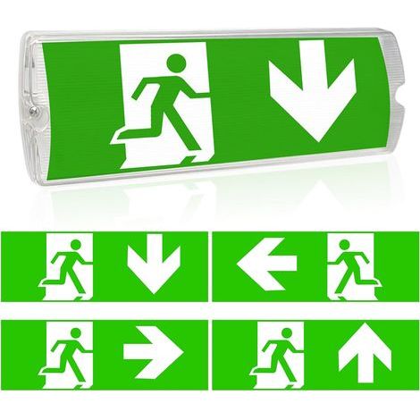 Panneau d'urgence LED professionnel avec éclairage de secours à batterie Panneau de sortie de secours étanche IP65 4 pictogrammes de sécurité interchangeables Charge automatique pour (1/5)