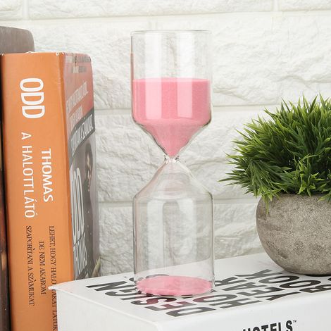 Sablier cylindrique de 30 minutes en verre, décoration pour la maison, cadeau d'anniversaire, rose (1/5)