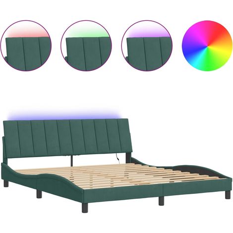 Lit double,Lit adulte,Cadre de lit avec LED sans matelas Hanko vert foncé 180x200 cm velours CFW9883520 (1/5)