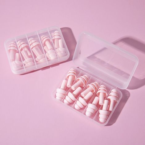 Bouchons d'oreille, 5 paires de bouchons d'oreille anti-bruit pour le sommeil, protection auditive, étude du sommeil, voyage de travail(rose) (1/5)
