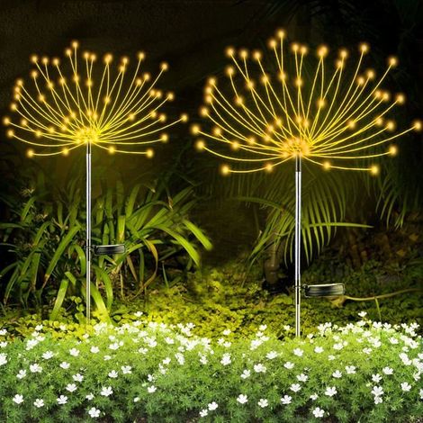 Lot de 2 guirlandes lumineuses solaires effet feu d'artifice, 120 LED, 40 fils de cuivre, décoration de jardin, allée, fêtes (1/4)