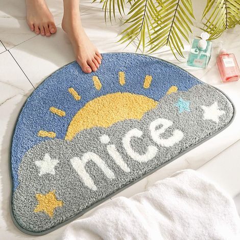 Tapis de sol petit demi-cercle frais pour salle de bain, antidérapant et absorbant (1/5)