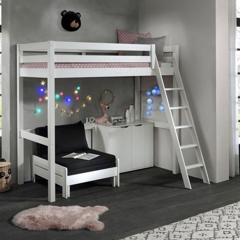 Pack - Lit Mezzanine Enfant, Commode & Fauteuil-Lit "Pino" 90x200cm Blanc (1/4)