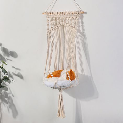 Nido per gatti intrecciato in stile bohémien, amaca, borsa a rete per animali domestici, cesta per gatti, altalena per animali domestici 9535 cm (20-30 kg) (1/2)