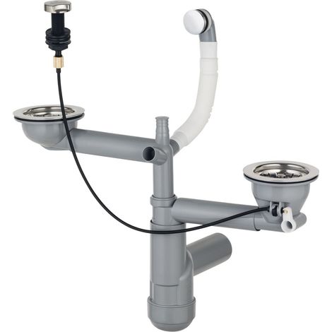 Sifón DEANTE Space-Saver Lux (ZXY9918) para fregaderos de granito de 1,5 y 2 cubetas Gris, Blanco (1/2)