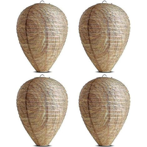4 Pack Hanging Artificial Wasp Nest, Non-Toxic Paper Bait, Effective Hornet and Bee Repellent, Artificial Nest for Home and Outdoor Garden