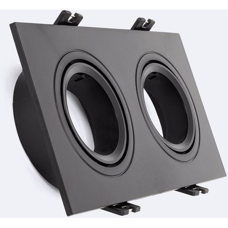 Portafaretto Downlight Quadrato Basculante per due Lampadine LED GU10 / GU5.3 Foro 75x150 mm Nero (1/4)