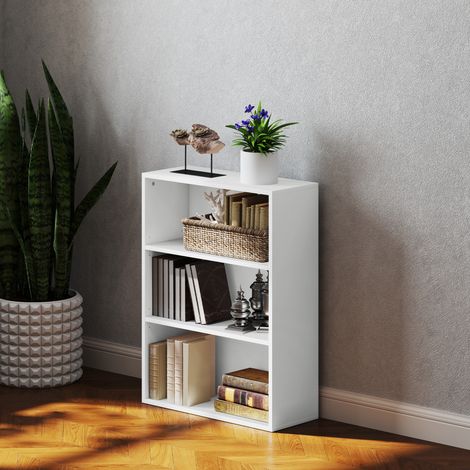 Libreria con 2 ripiani regolabili e sistema antiribaltamento per ufficio, soggiorno o camera da letto, 60x24x80 cm, bianca (1/5)