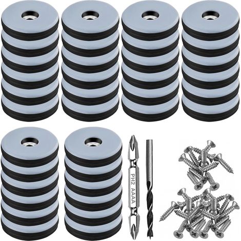 Lot de 36 Patins Teflon Diamètre 30mm Ronds Noirs Vis Acier Inoxydable Forets Pour Meubles Chaises Sols (1/5)