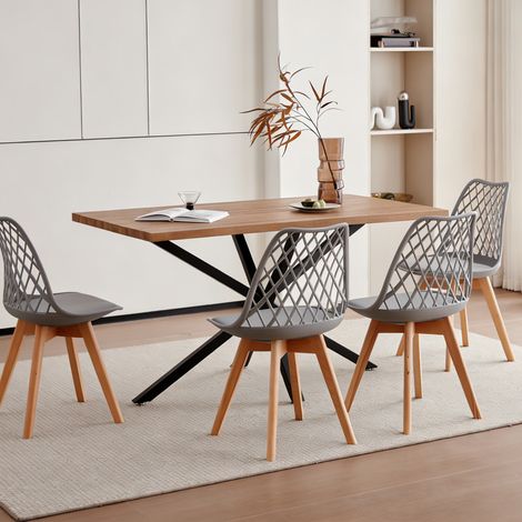 Wokaka Lot Table et Chaises à Manger -Table MDF et Métal noir 140cm - avec 4 Chaises Scandinaves de Salle à Manger Gris - Couleur noyer