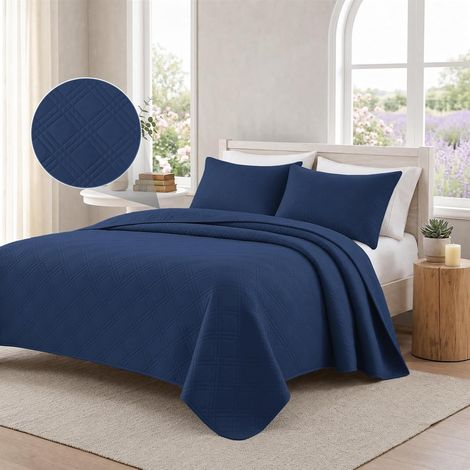 Doux Couvre-Lit Quilt, 220x260cm, Couvre-Lit Ultrasonique Matelassé, Moderne Géométrique CouvreLit, pour Toutes Les Saisons, CouvreLit pour Canapé Ou Fauteuil, Bleu Berlin (1/5)