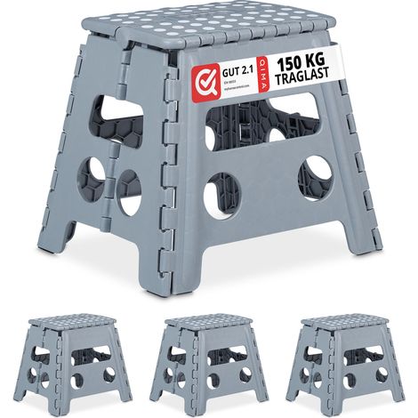 Relaxdays Klapphocker faltbar, 4er Set, Camping Hocker, Kinder Badhocker, bis 150 kg, Kunststoff, HBT: 30x37x29 cm, grau