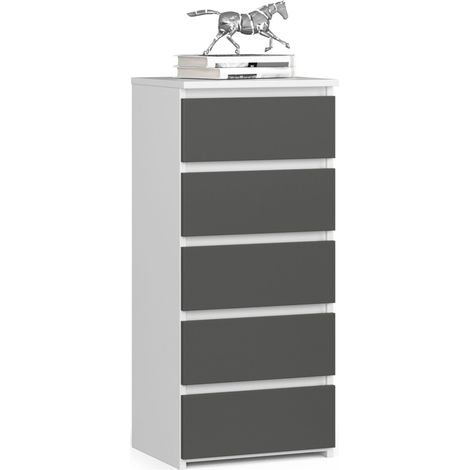 Commode AKORD CL5 Blanche 40 cm 5 tiroirs façade Gris Graphite 40x35x92 cm