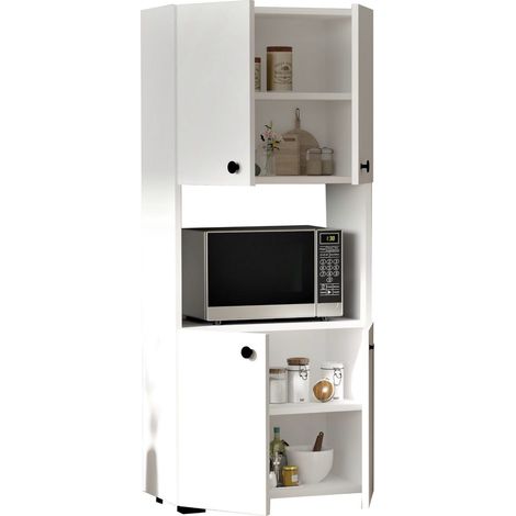 Anrichte Sestu, Sideboard mit 2 Ablagen, 4 Türen, 5 Fächer, 60x31x140h cm Weiß