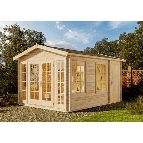 Alpholz – Abri de jardin bois 340 x 460 cm – Épaisseur paroi 40 mm – Toit en bois massif – 1 porte double et 1 porte simple – 4 fenêtres ouvrantes - Kim-40 (1/4)