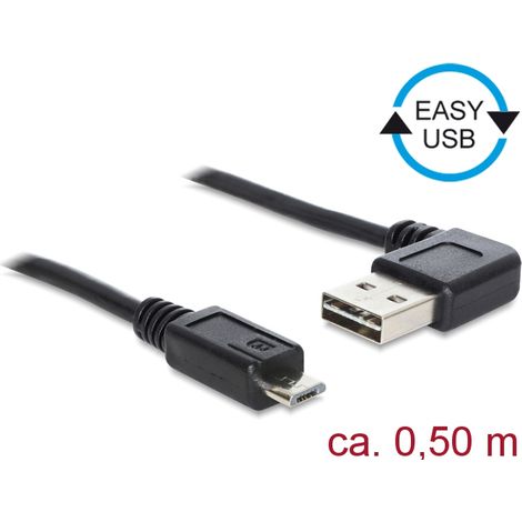 Delock Cable EASY-USB 2.0 Tipo-A macho, sesgado hacia la izquierda y hacia la derecha  USB 2.0 Tipo Micro-B macho 0,5 m
