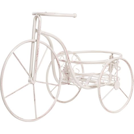 Fioriera da giardino in metallo a forma di bicicletta, per interni ed esterni, su supporto, 52 x 26 x 35 cm, in ferro bianco sporco, con motivo a campanile (1/5)